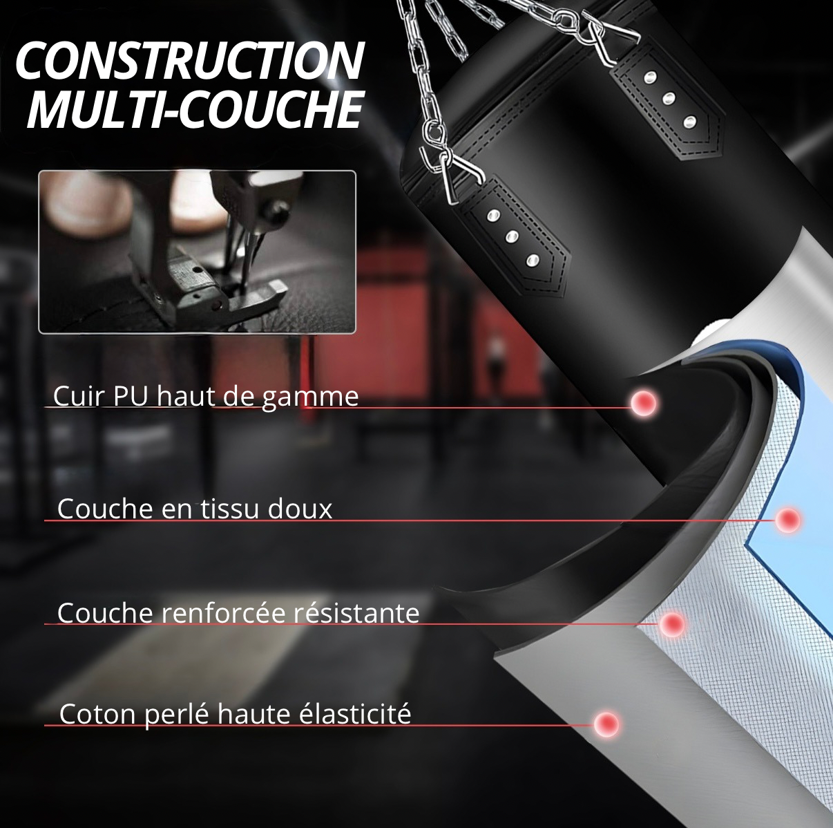 Sac de Boxe Professionnel 120 cm Livré vide – Kit Complet avec Gants, Réflex Ball, Protections et Accessoires