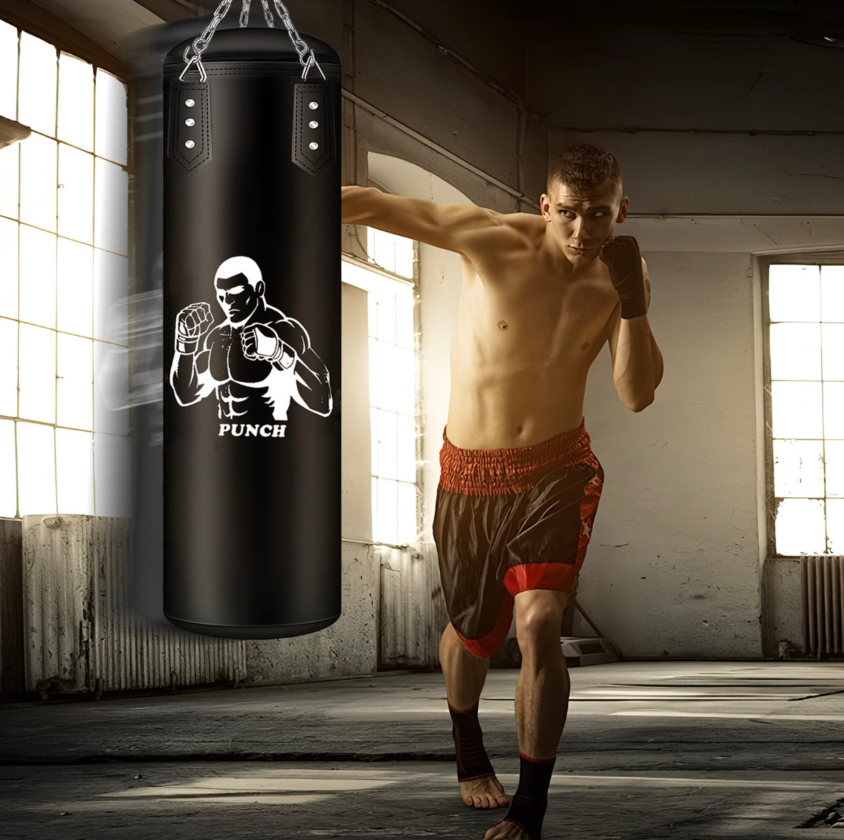 Sac de Boxe Professionnel 120 cm Livré vide – Kit Complet avec Gants, Réflex Ball, Protections et Accessoires