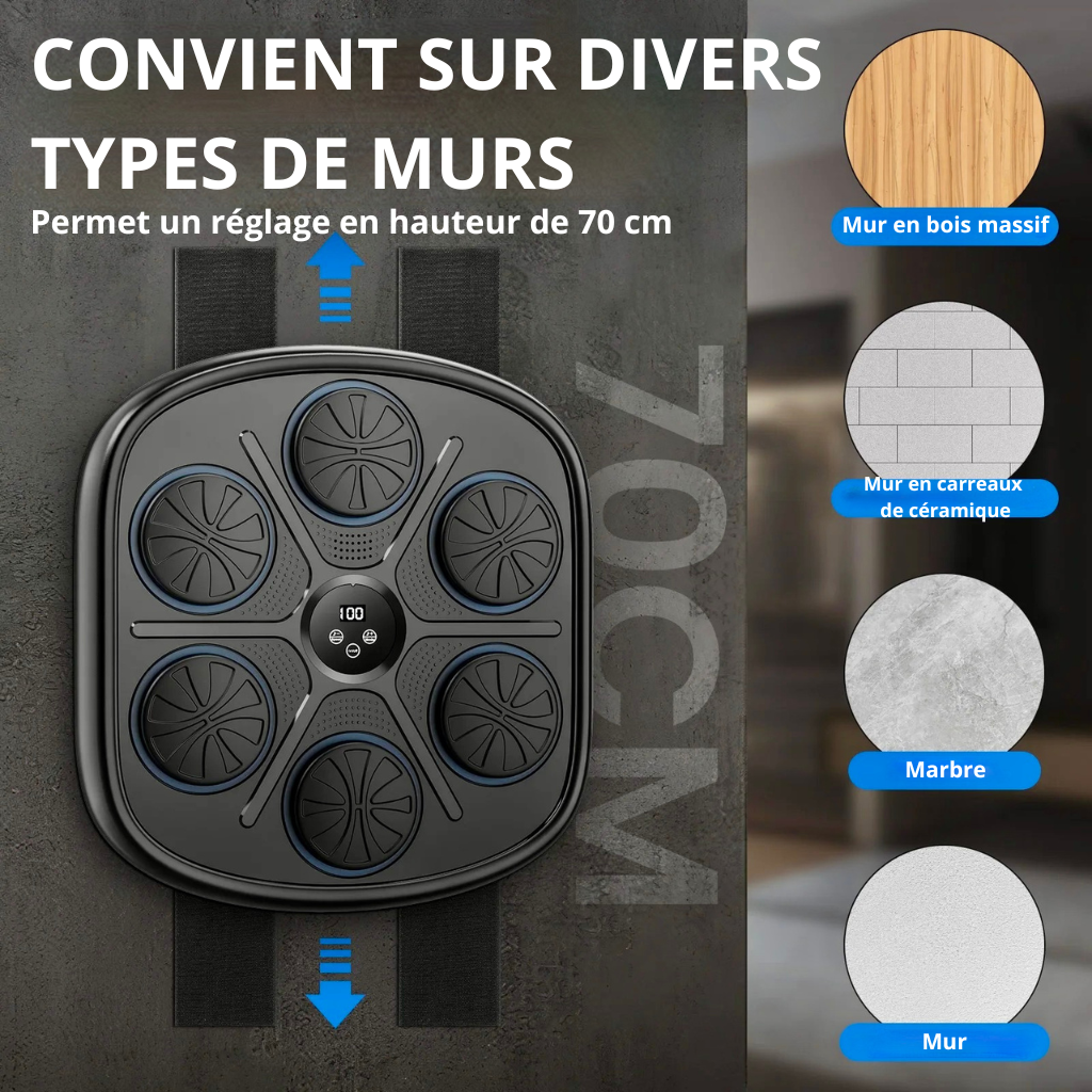 Machine de Boxe Musicale Murale avec Lumières LED RGB & Bluetooth – Gants Offerts