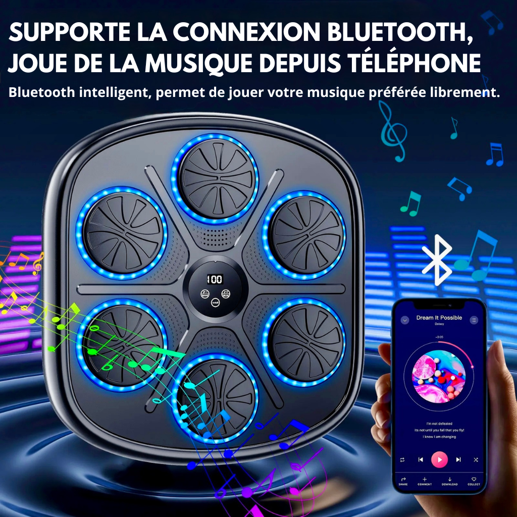 Machine de Boxe Musicale Murale avec Lumières LED RGB & Bluetooth – Gants Offerts