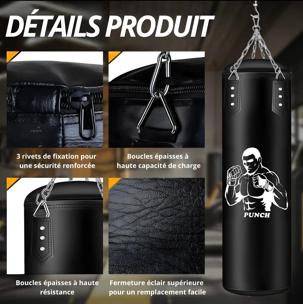 Sac de Boxe Professionnel 120 cm Livré vide – Kit Complet avec Gants, Réflex Ball, Protections et Accessoires RINGZ-SHOP