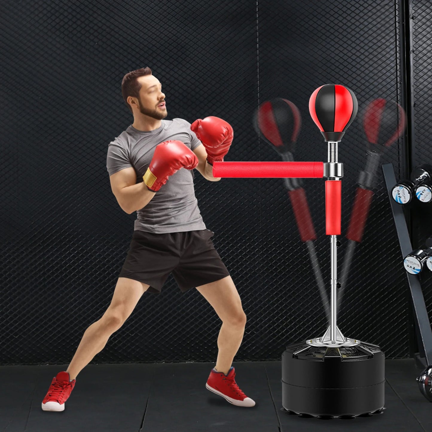 Sac de Frappe Réflexe Pro – Avec Barre Rotative et Balle Intégrée