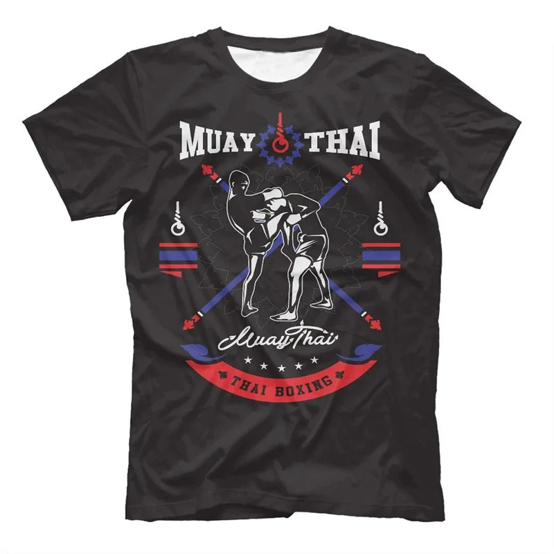 T-shirt Muay Thaï – Noir, rouge, bleu