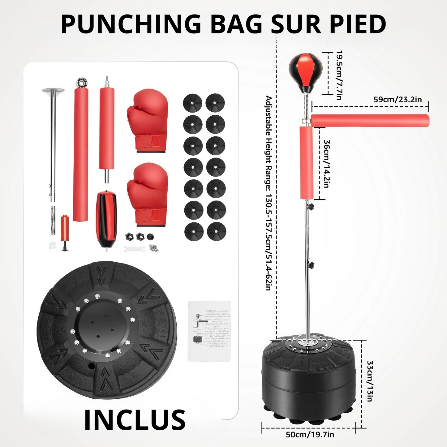 Sac de Frappe Réflexe Pro – Avec Barre Rotative et Balle Intégrée