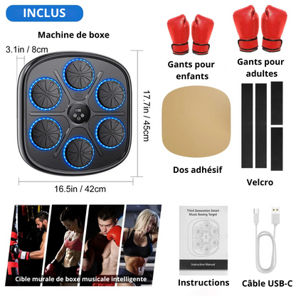 Machine de Boxe Musicale Murale avec Lumières LED RGB & Bluetooth – Gants Offerts