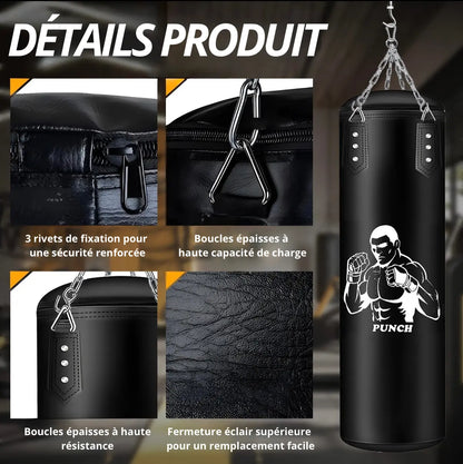 Sac de Boxe Professionnel 120 cm Livré vide – Kit Complet avec Gants, Réflex Ball, Protections et Accessoires RINGZ-SHOP