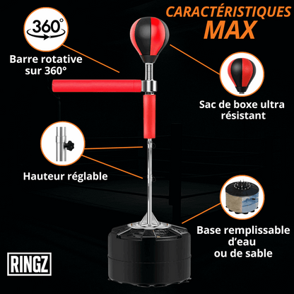 Sac de frappe sur pied réflexe - bras rotatif & balle rebond