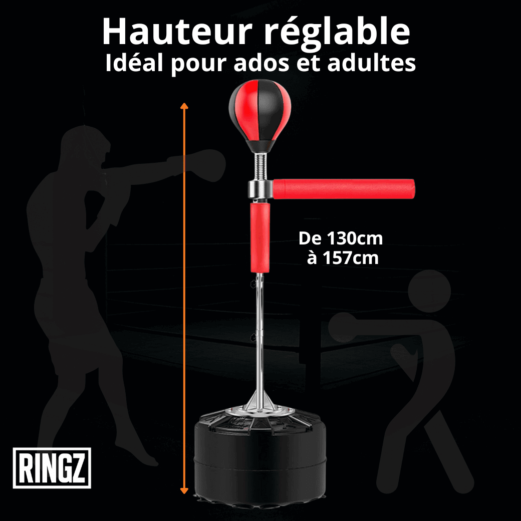 Sac de frappe sur pied réflexe - bras rotatif & balle rebond