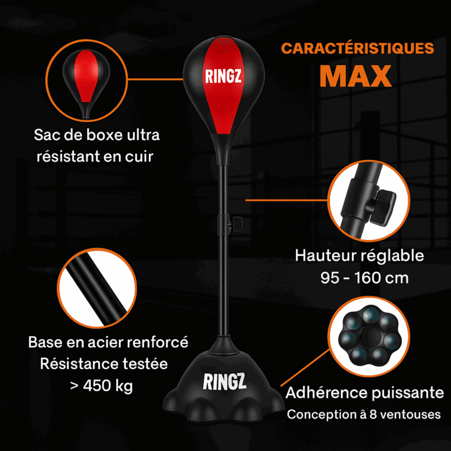 Sac de frappe sur pied silencieux – Réglable, stable et compact