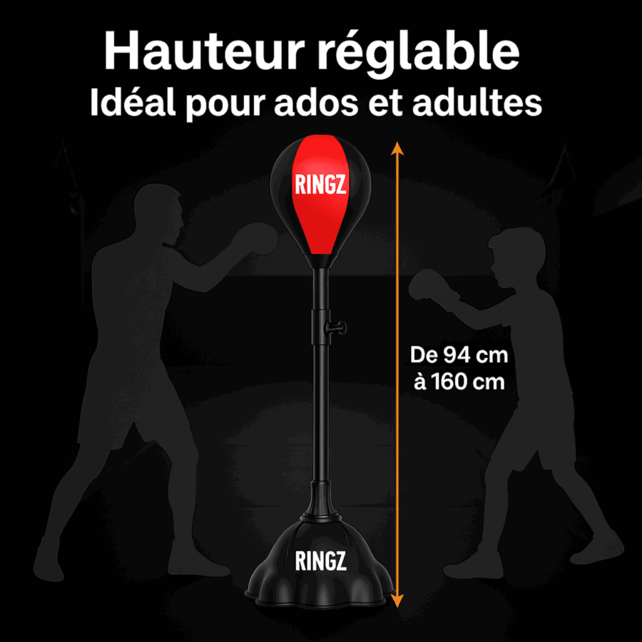 Sac de frappe sur pied silencieux – Réglable, stable et compact